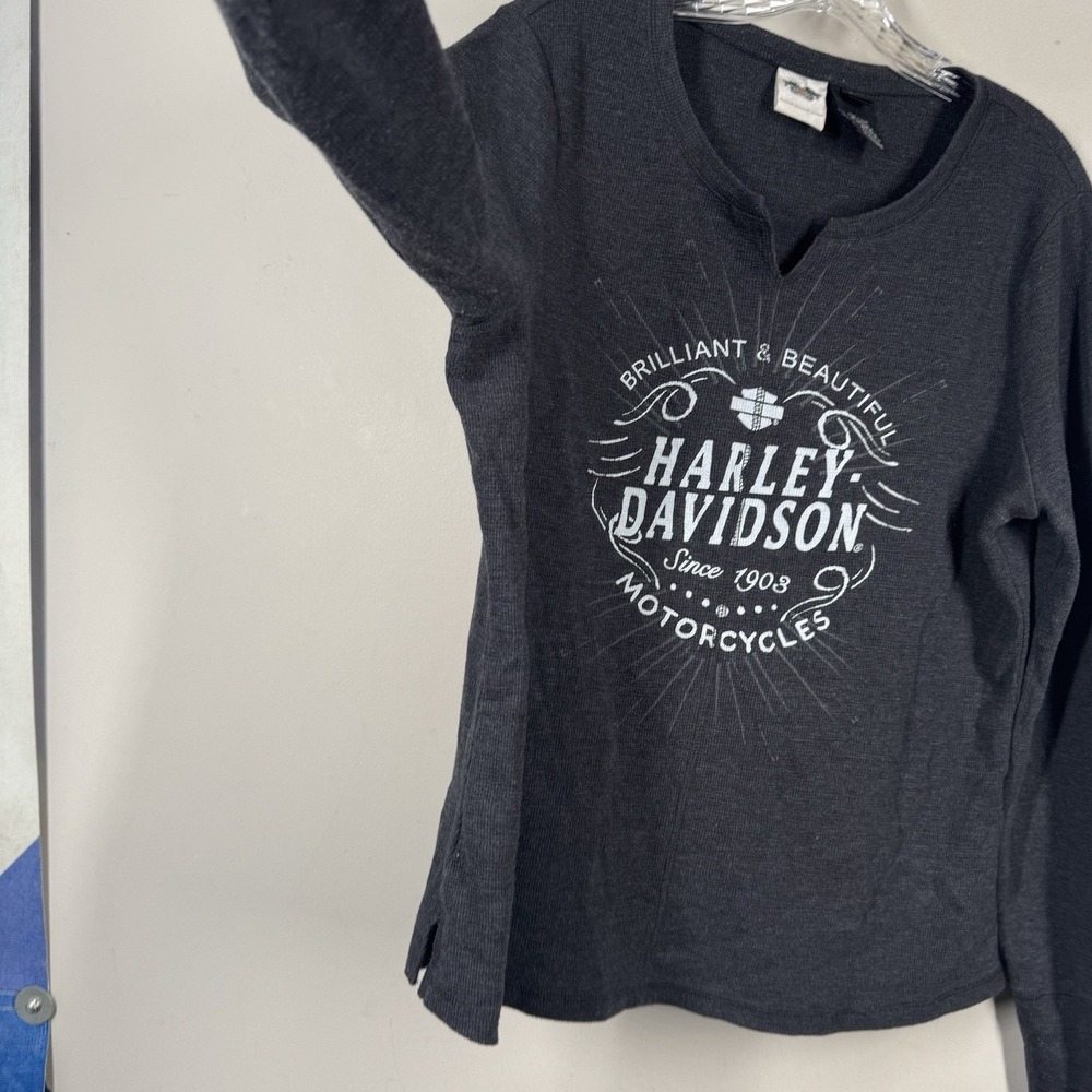 Harley Davidson Women's Sz 2X Long Sleeve Waffle Knit Thermal T Shirt Bike Y2K - Picture 7 of 16